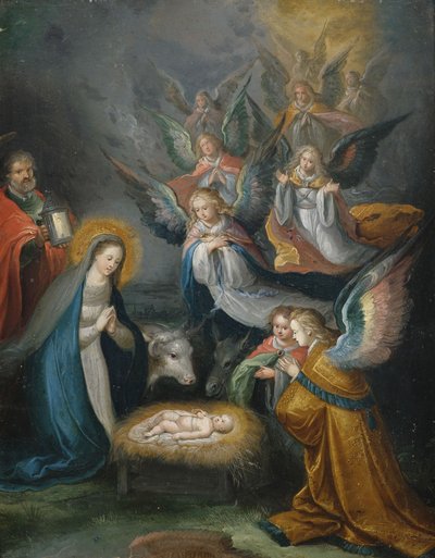 The Holy Family with Angels Adoring the Child by Cornelis de Baellieur